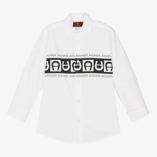 AIGNER-قميص قطن بوبلين لون أبيض وأسود للأولاد | Childrensalon