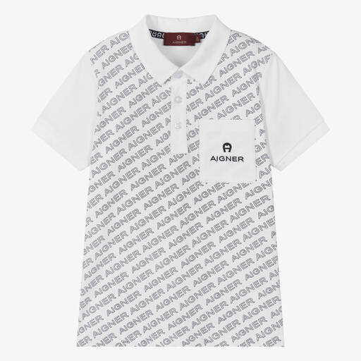 AIGNER-Boys White Cotton Horseshoe Polo Shirt | Childrensalon