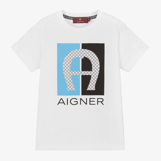 AIGNER-Boys White Cotton Horseshoe T-Shirt | Childrensalon