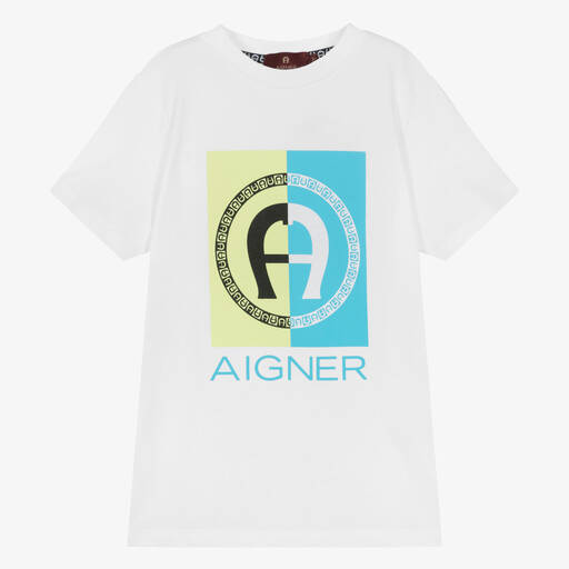 AIGNER-Boys White Cotton T-Shirt | Childrensalon