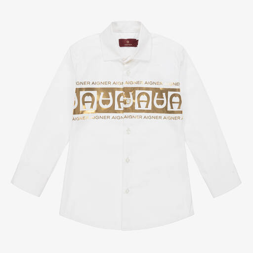 AIGNER-Boys White & Gold Cotton Shirt | Childrensalon