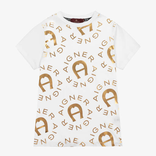 AIGNER-Boys White & Gold Cotton T-Shirt | Childrensalon