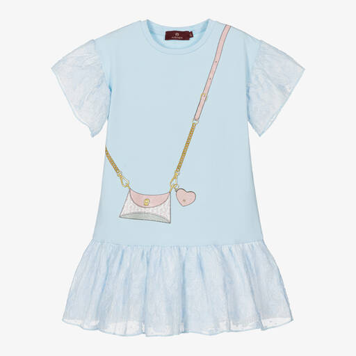 AIGNER-Girls Blue Sparkly Handbag Cotton Dress | Childrensalon