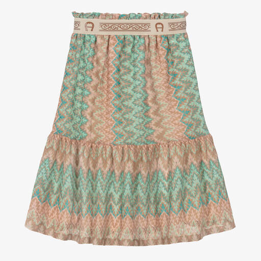 AIGNER-Girls Green & Pink Crochet Sparkle Skirt | Childrensalon