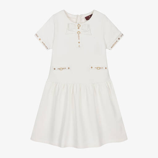 AIGNER-Girls Ivory Cotton Jersey Dress | Childrensalon