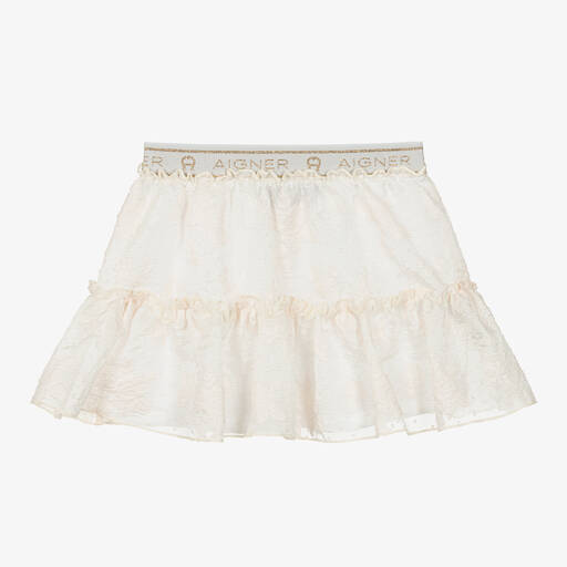 AIGNER-Кремовая юбка из органзы с цветами для девочек  | Childrensalon