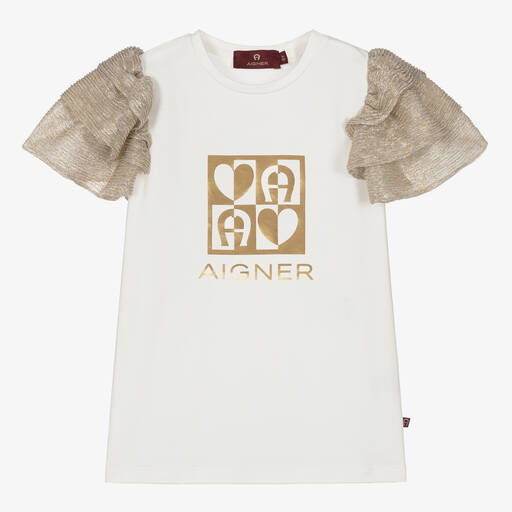 AIGNER-Girls Ivory & Gold Cotton Top | Childrensalon