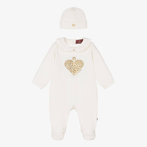 AIGNER-Girls Ivory Pima Cotton Babysuit Gift Set | Childrensalon