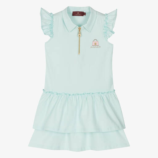 AIGNER-Girls Pale Blue Cotton Polo Dress | Childrensalon