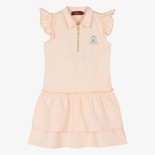 AIGNER-Robe-polo rose pâle en coton fille | Childrensalon