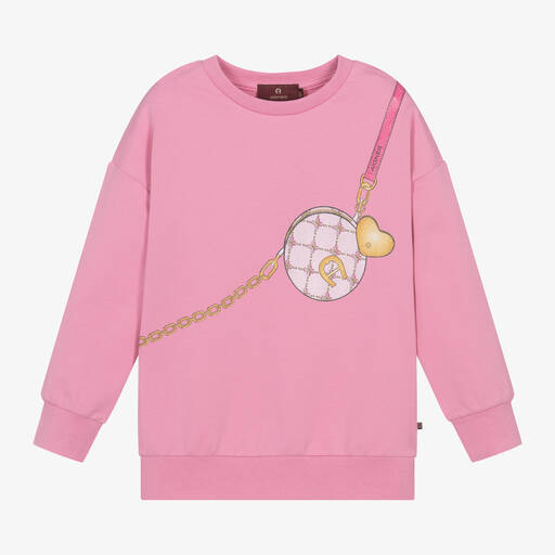 AIGNER-Girls Pink Bag Print Cotton Sweatshirt | Childrensalon
