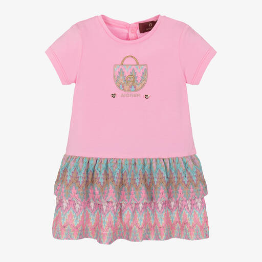 AIGNER-Girls Pink Cotton Tiered Dress | Childrensalon