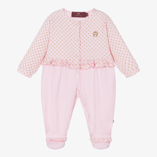 AIGNER-Girls Pink Embroidered Cotton Babygrow | Childrensalon