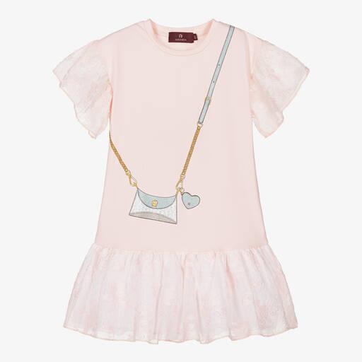 AIGNER-Girls Pink Sparkly Handbag Cotton Dress | Childrensalon