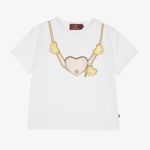 AIGNER-Girls White Cotton Necklace Print T-Shirt | Childrensalon