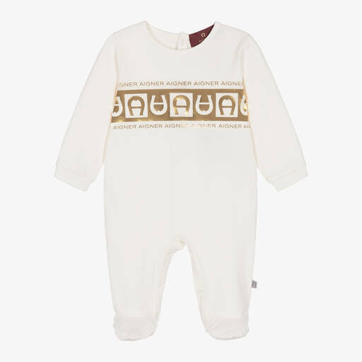 AIGNER-Ivory Pima Cotton Babygrow  | Childrensalon