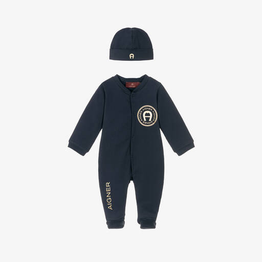 AIGNER-Navy Blue Cotton Babysuit Set | Childrensalon