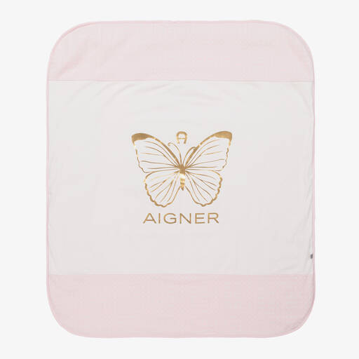 AIGNER-Pink & White Cotton Padded Blanket (88cm) | Childrensalon