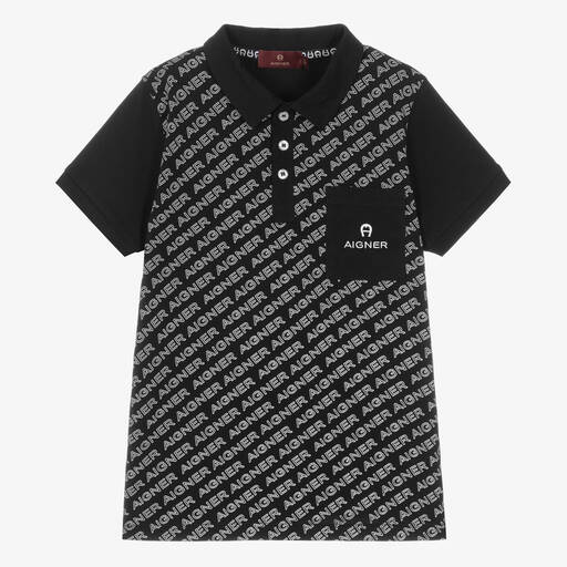 AIGNER-Teen Boys Black Cotton Polo Shirt | Childrensalon
