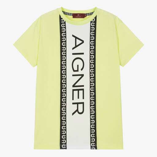 AIGNER-Teen Boys Green Cotton Stripe T-Shirt | Childrensalon