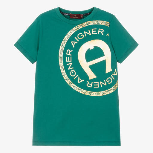AIGNER-Teen Boys Green Cotton T-Shirt | Childrensalon