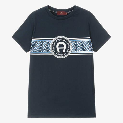 AIGNER-Teen Boys Navy Blue Cotton T-Shirt | Childrensalon
