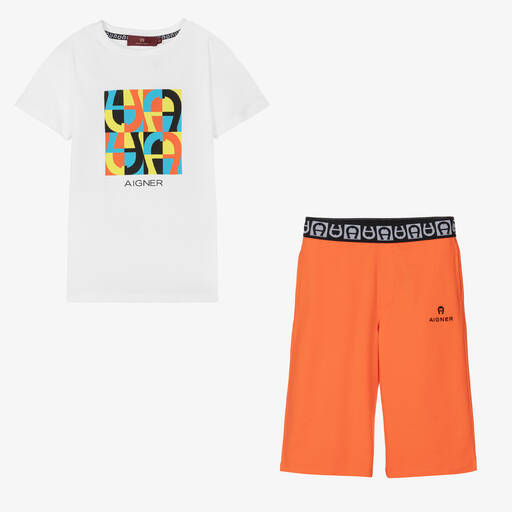 AIGNER-Teen Boys Orange Cotton Shorts Set | Childrensalon