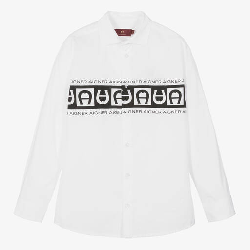 AIGNER-Teen Boys White & Black Cotton Shirt | Childrensalon