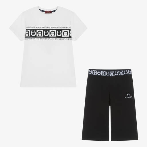 AIGNER-Teen Boys White & Black Cotton Shorts Set | Childrensalon
