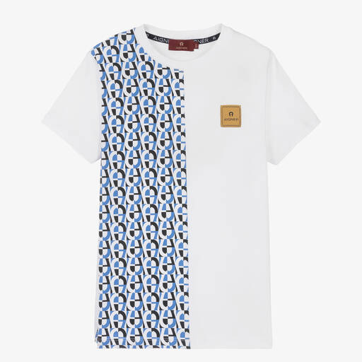 AIGNER-Teen Boys White & Blue Cotton T-Shirt | Childrensalon