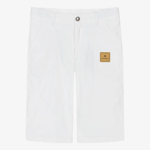 AIGNER-Teen Boys White Cotton Bermuda Shorts | Childrensalon