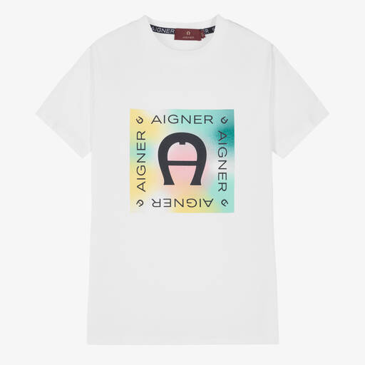 AIGNER-Teen Boys White Cotton T-Shirt | Childrensalon