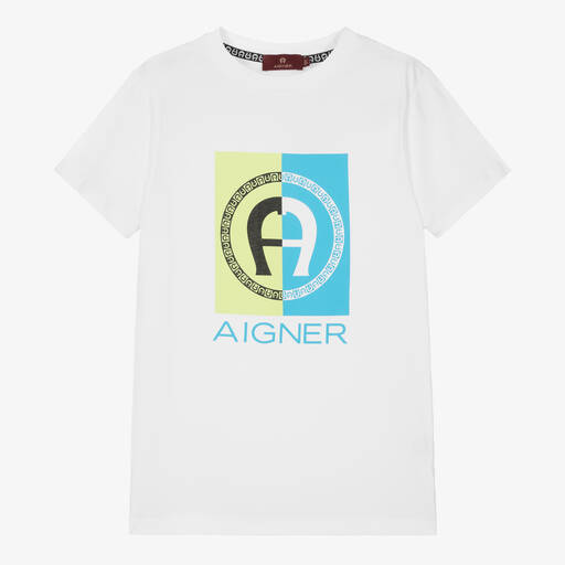 AIGNER-Teen Boys White Cotton T-Shirt | Childrensalon