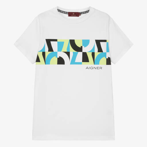 AIGNER-T-shirt blanc en coton ado garçon | Childrensalon