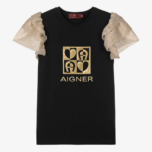 AIGNER-Teen Girls Black & Gold Cotton Top | Childrensalon
