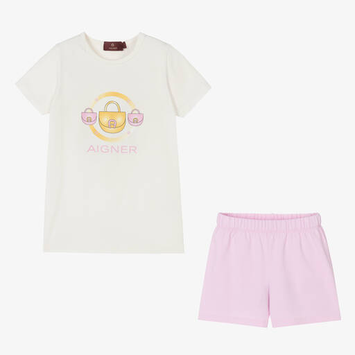 AIGNER-Teen Girls Ivory & Pink Cotton Short Pyjamas | Childrensalon