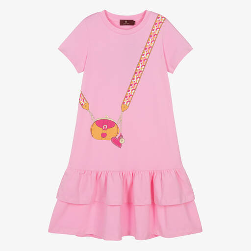 AIGNER-Розовое хлопковое платье с принтом-сумкой | Childrensalon