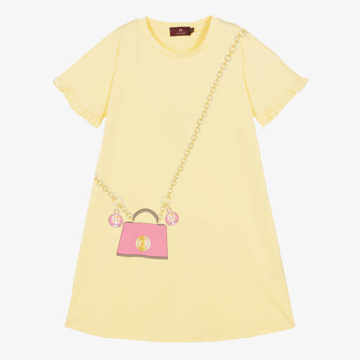 AIGNER-Желтое хлопковое платье с принтом-сумкой | Childrensalon
