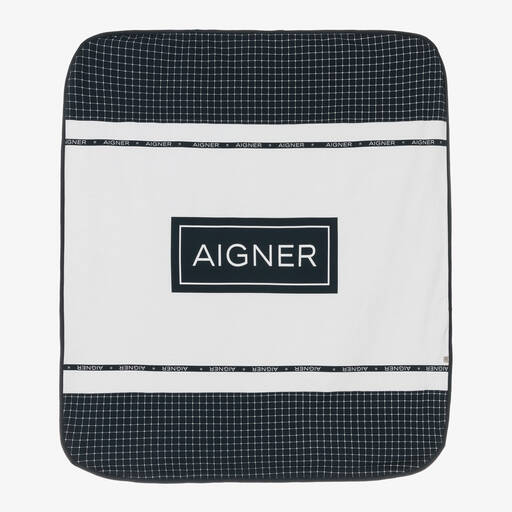 AIGNER-بطانية قطن بيما جيرسي لون أبيض وكحلي (85 سم) | Childrensalon