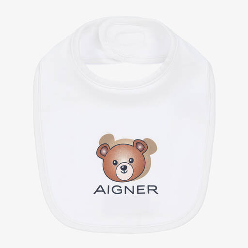 AIGNER-White Pima Cotton Baby Bib | Childrensalon
