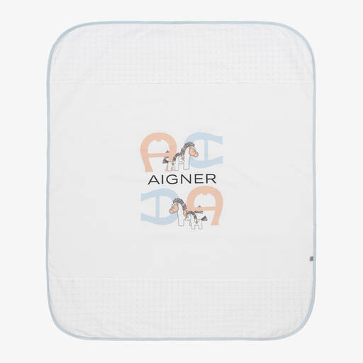 AIGNER-White Pima Cotton Baby Blanket (90cm) | Childrensalon