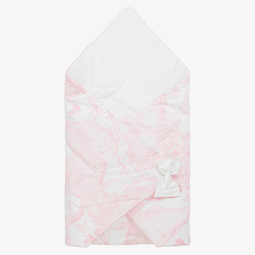 Alviero Martini-Baby Girls Pink Map Print Cotton Nest (73cm) | Childrensalon