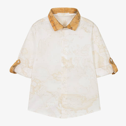 Alviero Martini-Boys Ivory Geo Map Cotton Shirt | Childrensalon