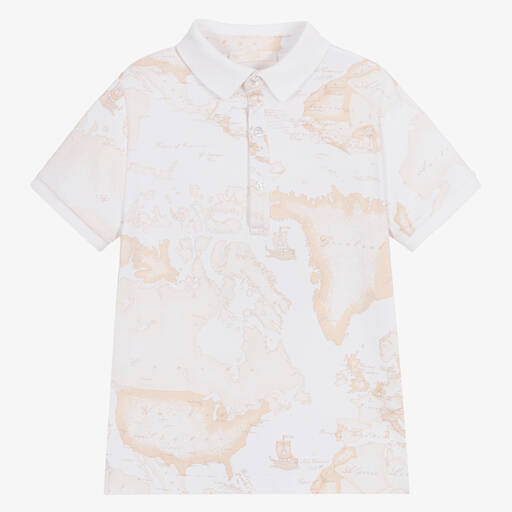 Alviero Martini-Boys Light Beige Geo Map Polo Shirt | Childrensalon