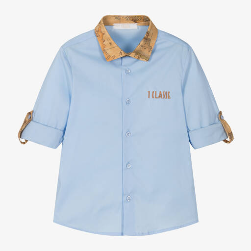 Alviero Martini-قميص قطن لون أزرق فاتح للأولاد | Childrensalon