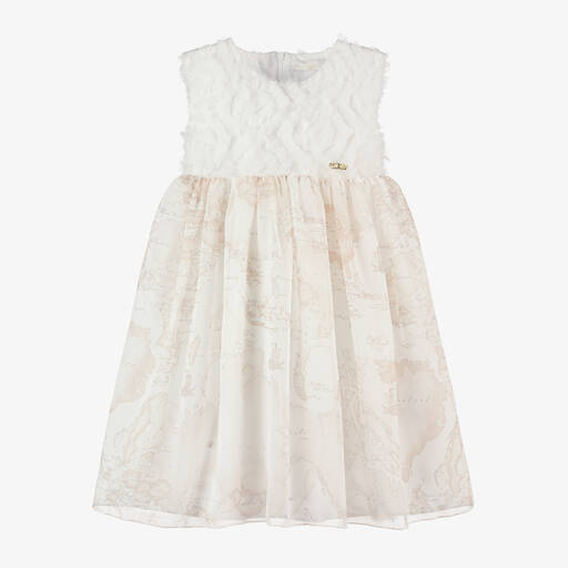 Alviero Martini-Girls White & Ivory Geo Map Print Dress | Childrensalon