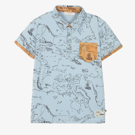 Alviero Martini-Teen Boys Blue Geo Map Polo Shirt | Childrensalon