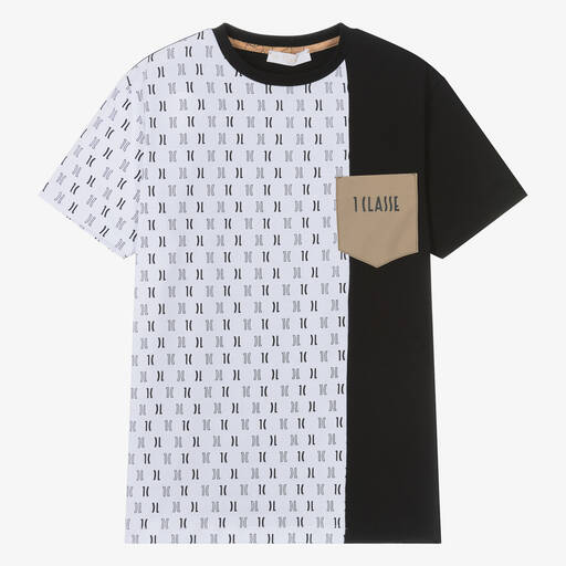 Alviero Martini-Teen Boys White & Black Monogram T-Shirt | Childrensalon