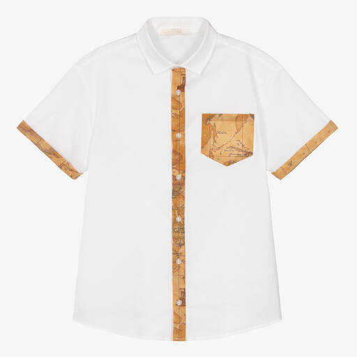 Alviero Martini-Teen Boys White Cotton Geo Map Shirt | Childrensalon