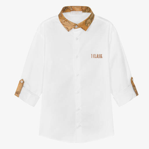 Alviero Martini-Teen Boys White Cotton Geo Shirt | Childrensalon